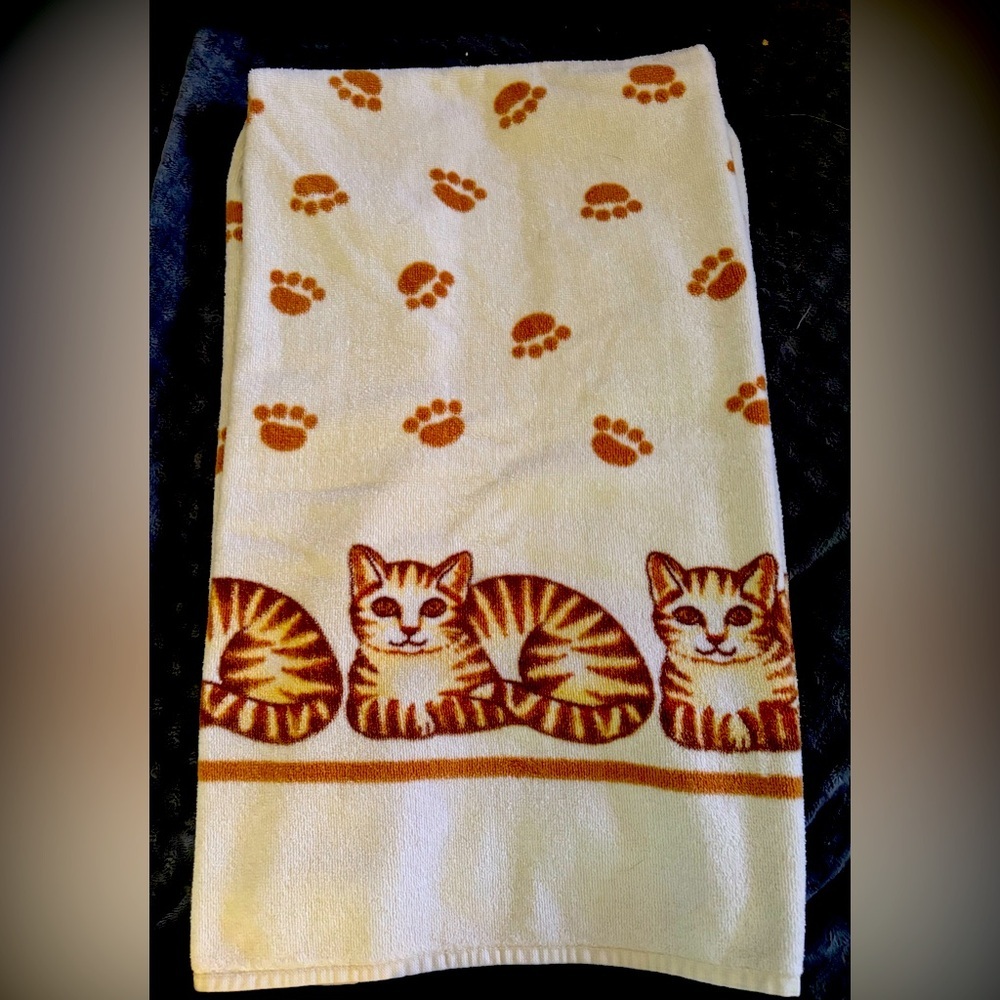 Vintage Bath Towel & Wash Cloth with Cat Design